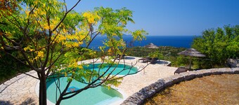 Stone Cottages, Pournari sea view-shared pool