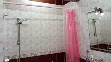 Combined shower/tub, jetted tub, hair dryer, bidet
