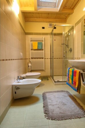 Regadera, bidet, toallas, jabón