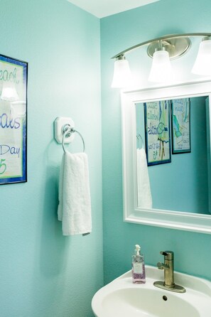 Combined shower/bathtub, hair dryer