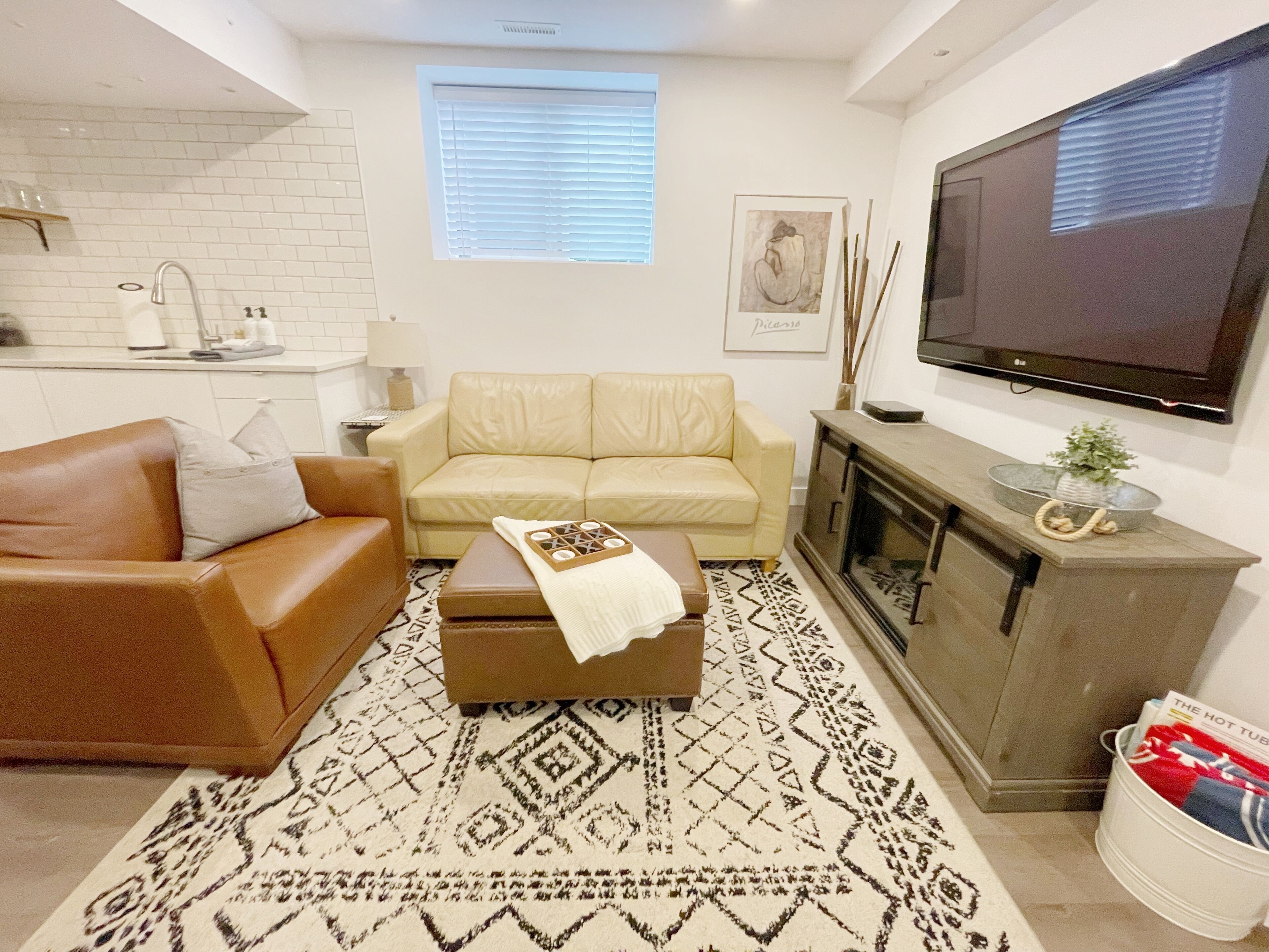 TV, fireplace, Netflix, books