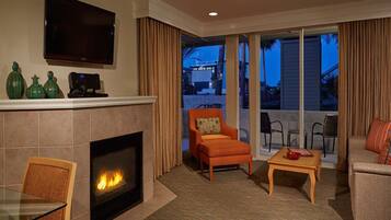 Flat-screen TV, fireplace, DVD player