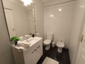 Dusche, Haartrockner, Bidet, Handtücher