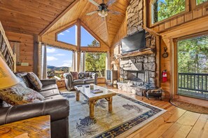 Smart TV, fireplace, video games, DVD player