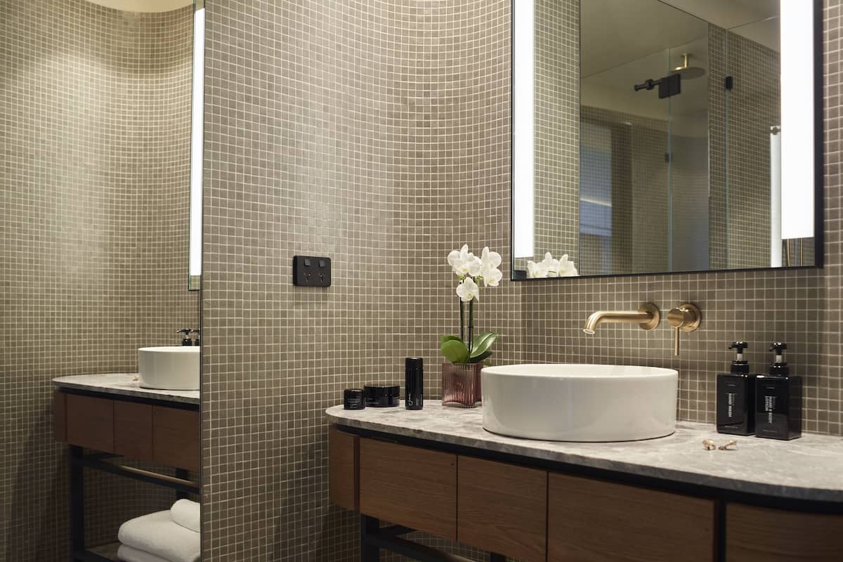 shower, rainfall showerhead, designer toiletries, hair dryer