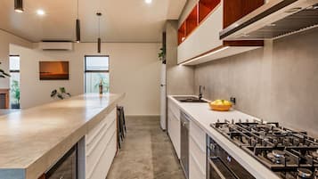 Full-sized fridge, microwave, oven, stovetop