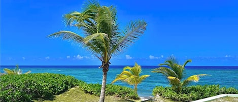 On the beach, sun-loungers, beach towels