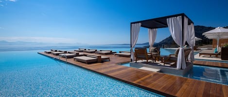 Indoor pool, seasonal outdoor pool, free pool cabanas, pool umbrellas