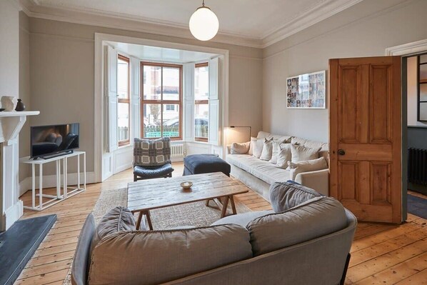 Flat-screen TV, books