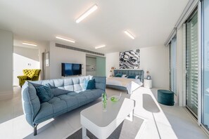 Estudio panorámico | Área de sala de estar | Televisión de pantalla plana 