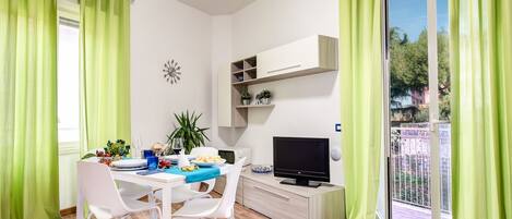 公寓 | 起居区 | 21-英寸纯平电视 (配备卫星频道)、电视