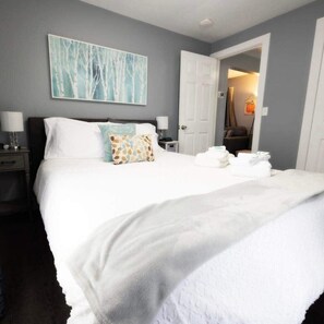 1 bedroom, memory foam beds, desk, iron/ironing board