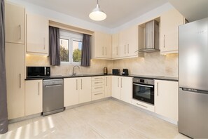 Fridge, microwave, oven, dishwasher