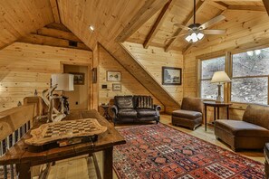 Flat-screen TV, fireplace - Thistle & Trout | Ellijay, GA (Ellijay)