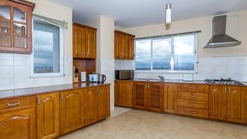 Fridge, microwave, stovetop, electric kettle