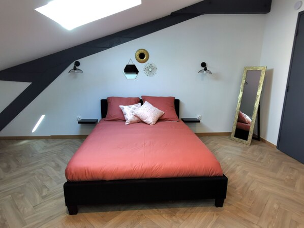 1 bedroom, desk, iron/ironing board, travel crib