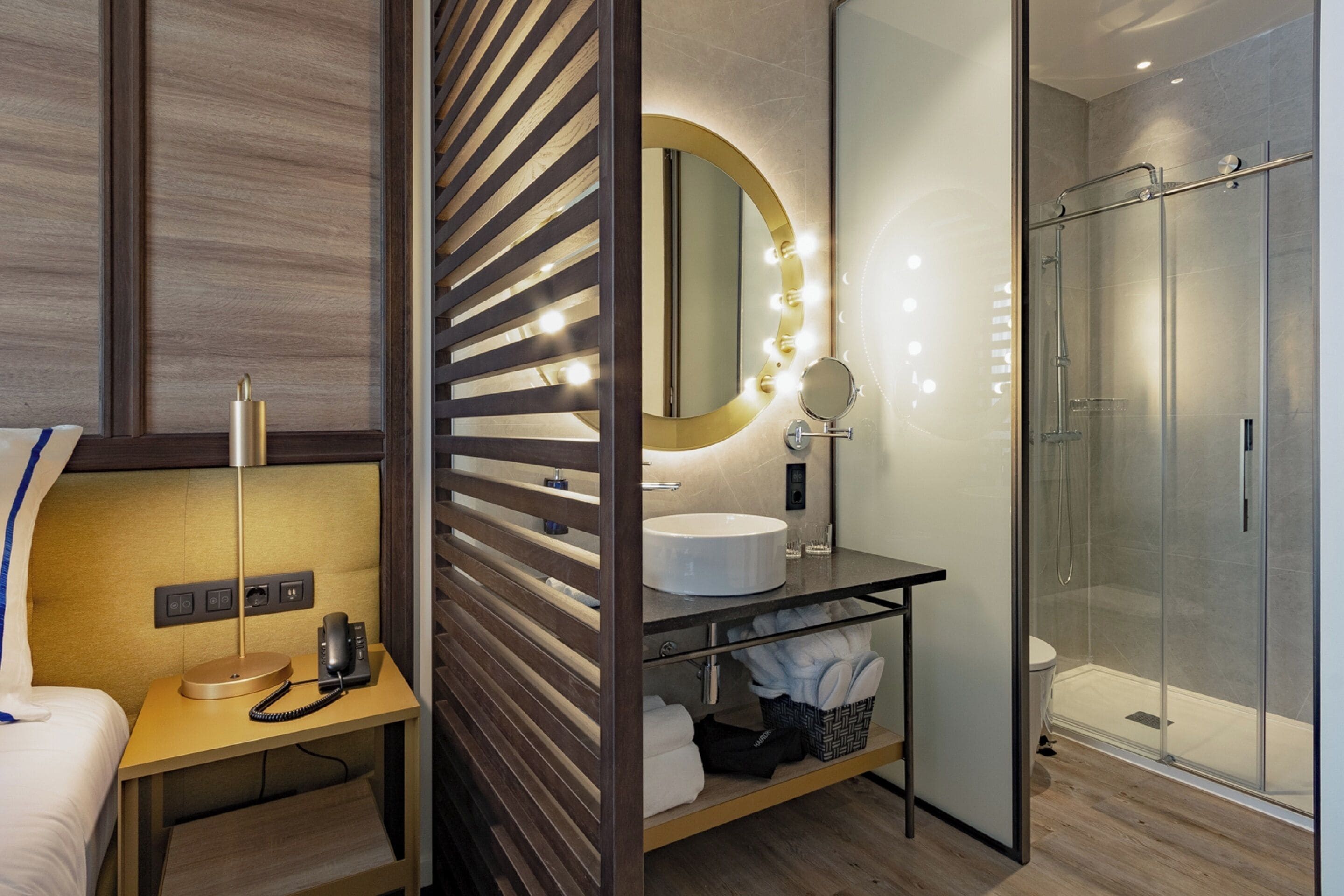 shower, designer toiletries, hair dryer, bathrobes