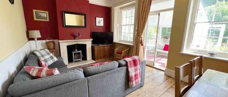 Smart TV, fireplace, ping pong, books