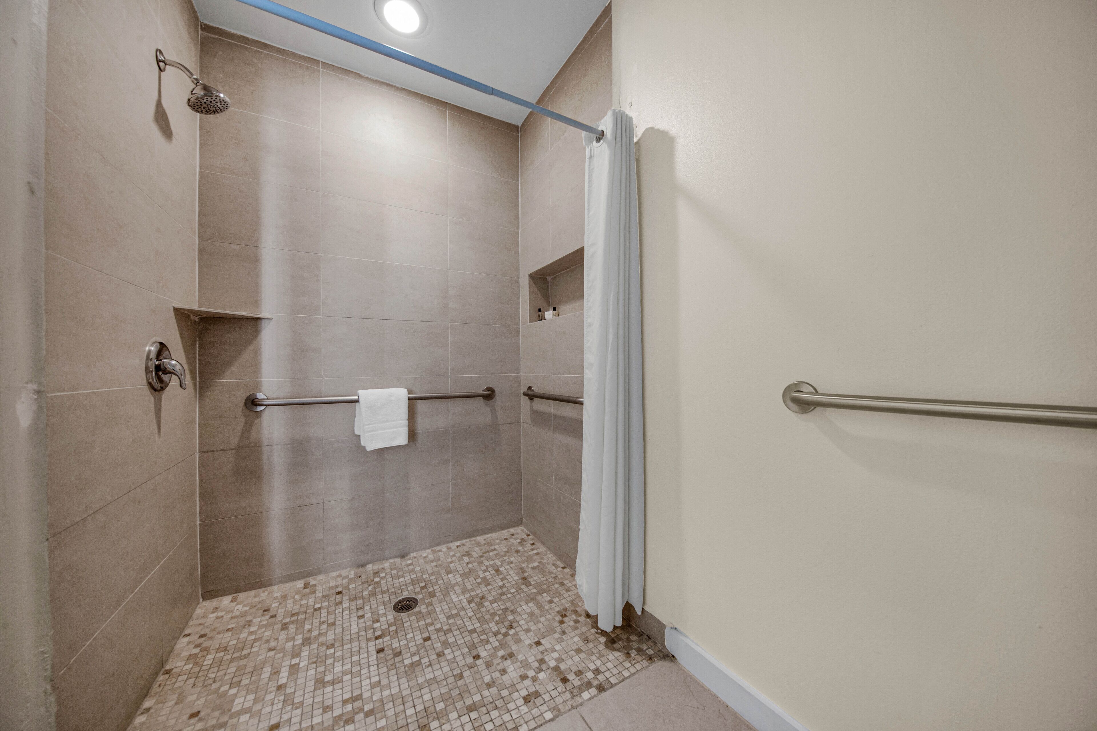 Hair dryer, towels, toilet paper