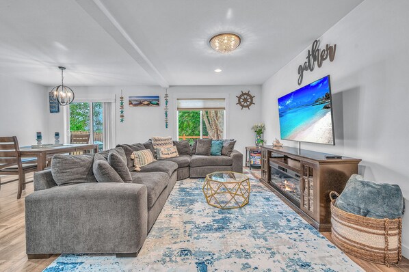 Smart TV, fireplace, video games, foosball