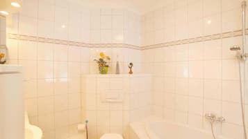 Secadora de cabello, toallas, jabón, papel de baño