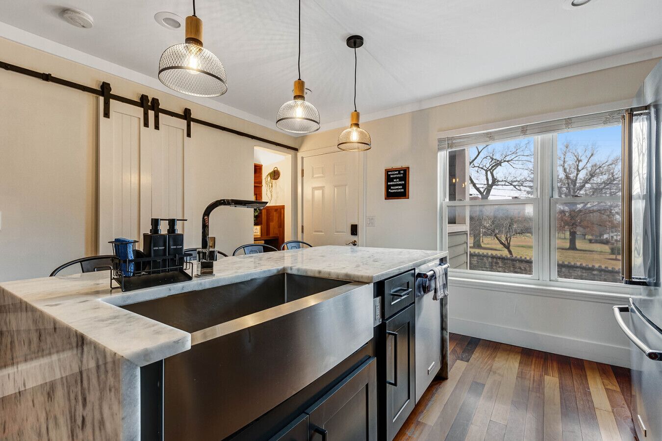 Fridge, microwave, oven, dishwasher