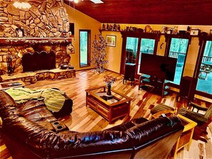 Smart TV, fireplace, DVD player, foosball