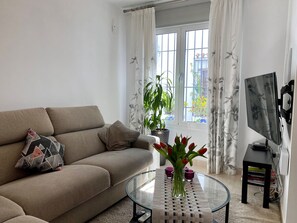 TV, fireplace