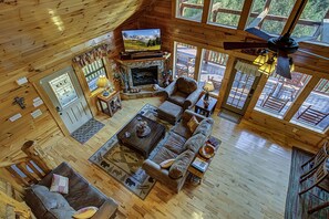 Smart TV, fireplace, video games, DVD player
