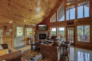 Smart TV, fireplace, video games, DVD player