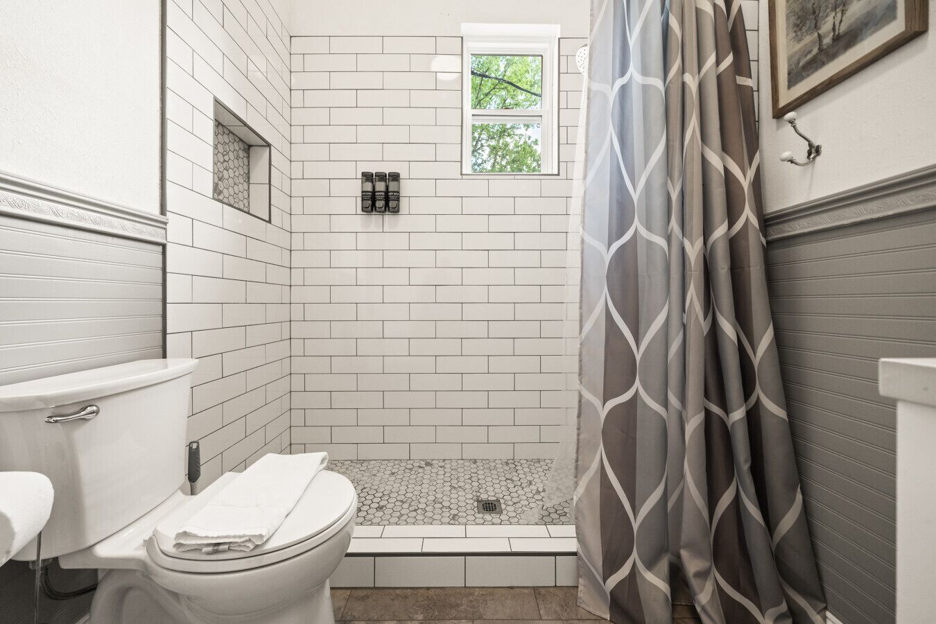 Combined shower/tub, hair dryer