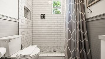 Combined shower/tub, hair dryer