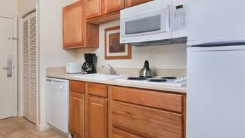 Microwave, coffee/tea maker, electric kettle, toaster