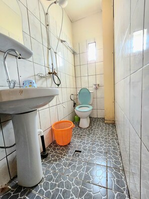 Shower, bidet, towels, soap