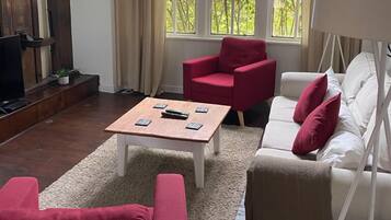 Smart-TV, DVD-spiller, bordtennis og bøker