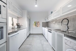 Fridge, microwave, oven, dishwasher