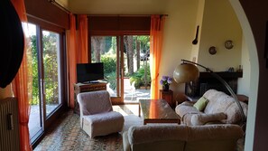 Una televisión, una chimenea