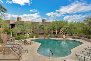 Outdoor pool, a heated pool - Beautifully Remodeled Sonoran Oasis – 2BR Condo w/Pool, Mtn Views & Pet Friendly (Tucson)