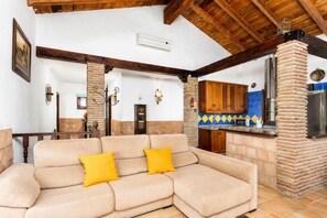 TV, fireplace, books - Villa Benizan Private Pool, Sea Views, A/C, WiFi (Torrox)
