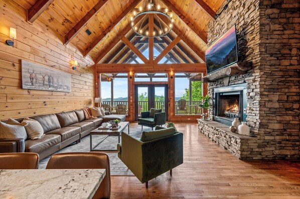 Smart TV, fireplace, video games, DVD player