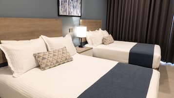 Deluxe Double Room, 2 Double Beds, City View | Premium bedding, desk, laptop workspace, blackout drapes