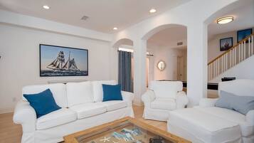 Smart TV, fireplace, video games, DVD player