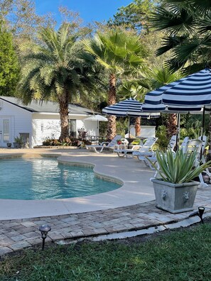Outdoor pool, a heated pool - Private Oasis-Heated Pool-Sleeps 10-Fresh Eggs & Top Amenities-Pet friendly-cozy (St. Augustine)