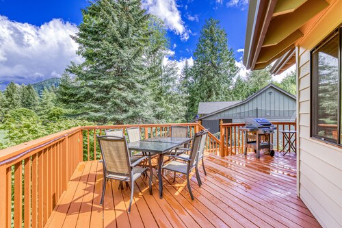 Golf-course-front home with deck, AC, fireplace, pool & hot tub - dog-friendly