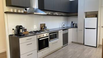 Fridge, microwave, oven, dishwasher