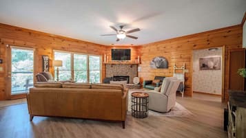 Televisión, chimenea, videojuegos y reproductor de DVD