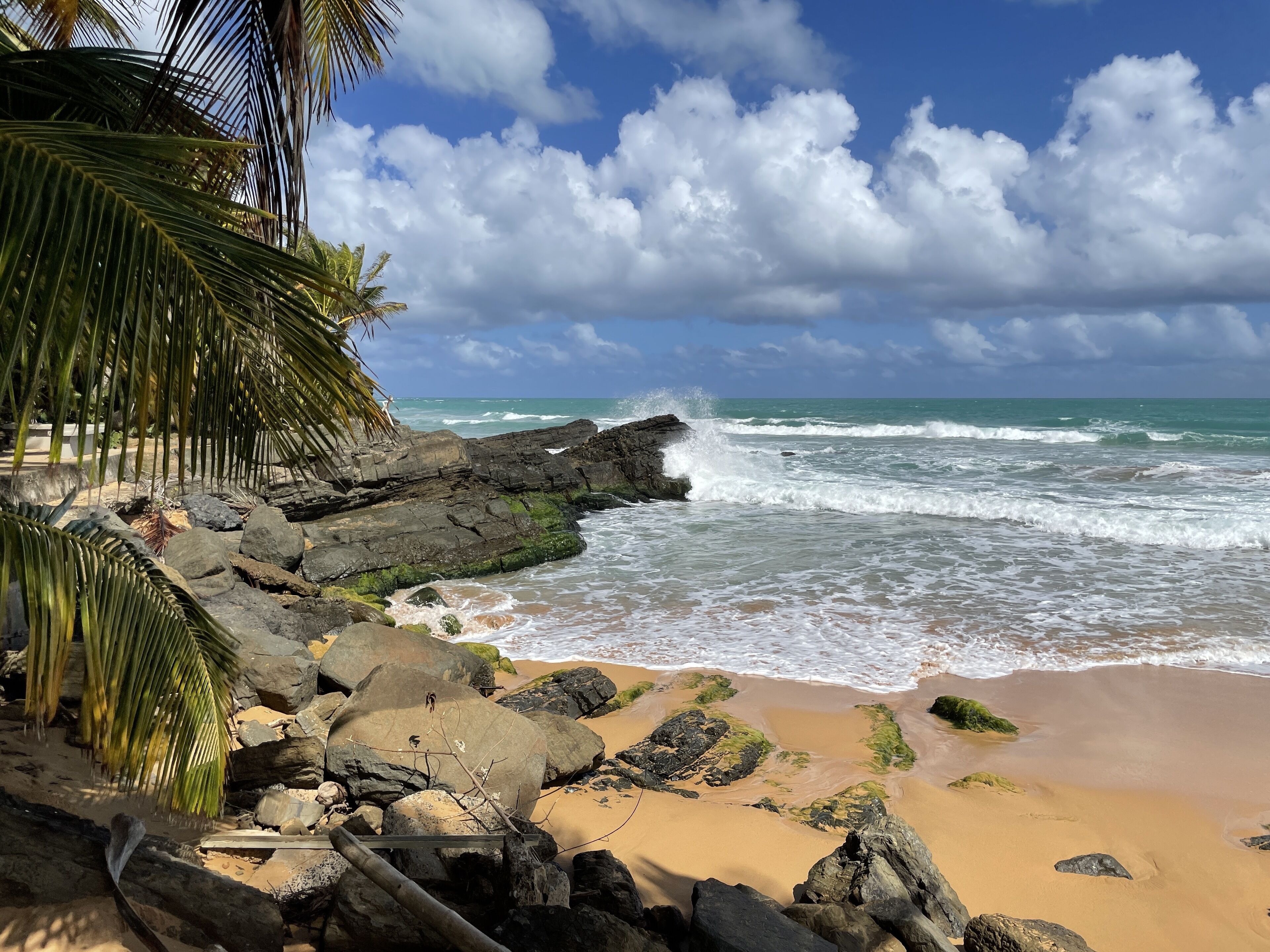On the beach, sun loungers, beach towels
