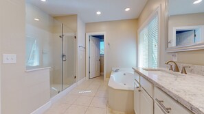 Combined shower/bathtub, hair dryer