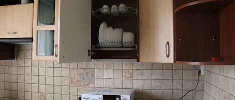 Fridge, microwave, oven, electric kettle