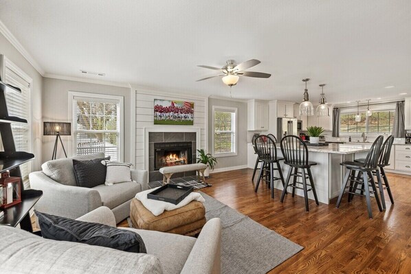 TV, fireplace, offices